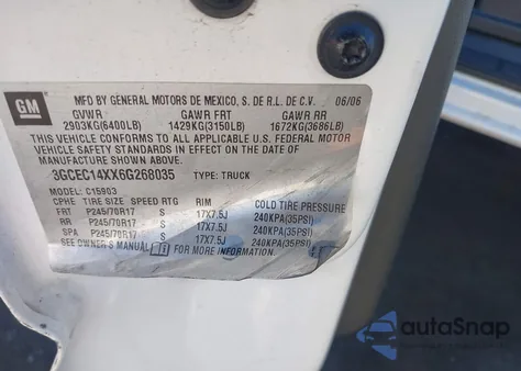 2006 Chevrolet Silverado 1500 Work Truck из США, поврежденный, VIN 3GCEC14XX6G268035